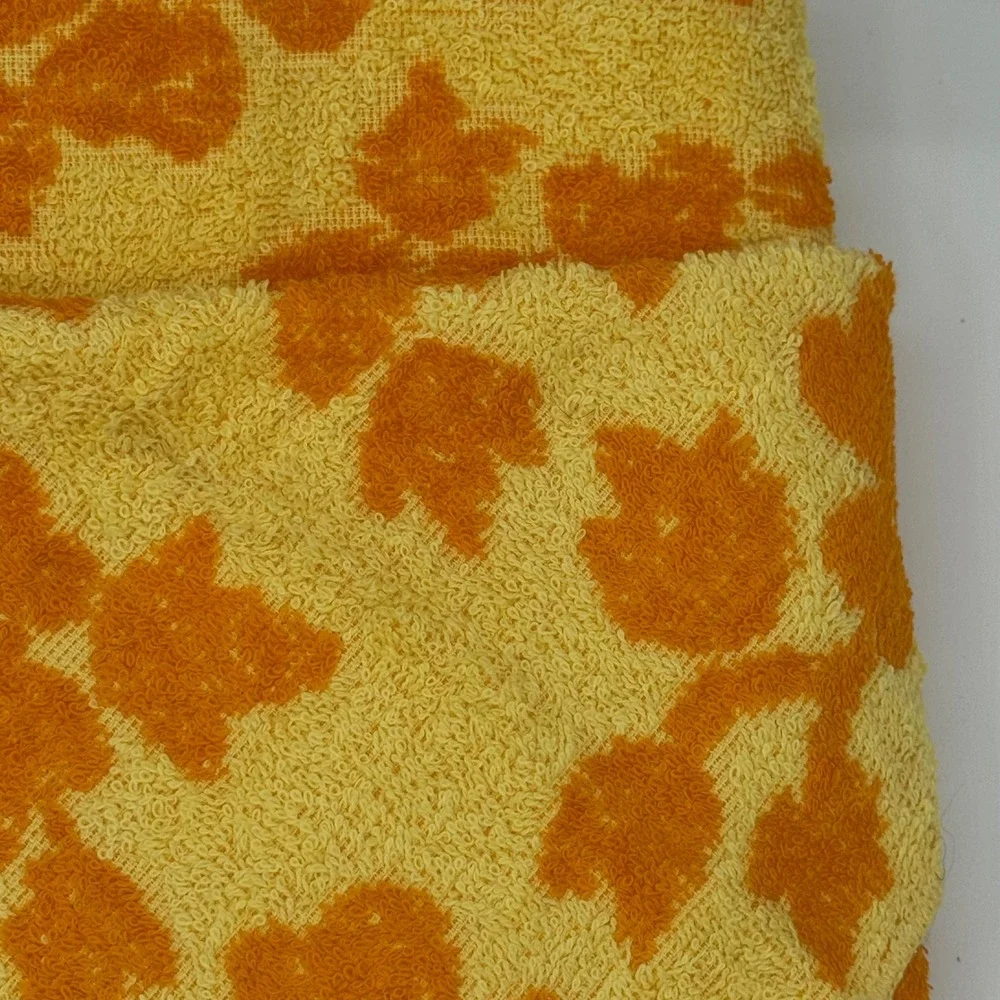 Vintage Fashion Manor Yellow Orange Floral Cotton Hand Towel Washcloth Set 70s